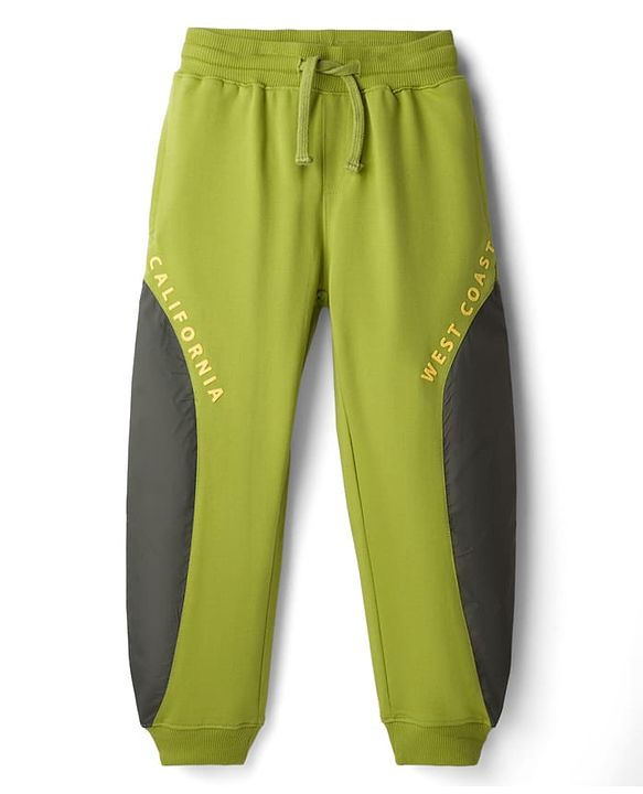 Pine Kids Knit Full Length Cut & Sew Lounge Pant with Text Print - Olive Green