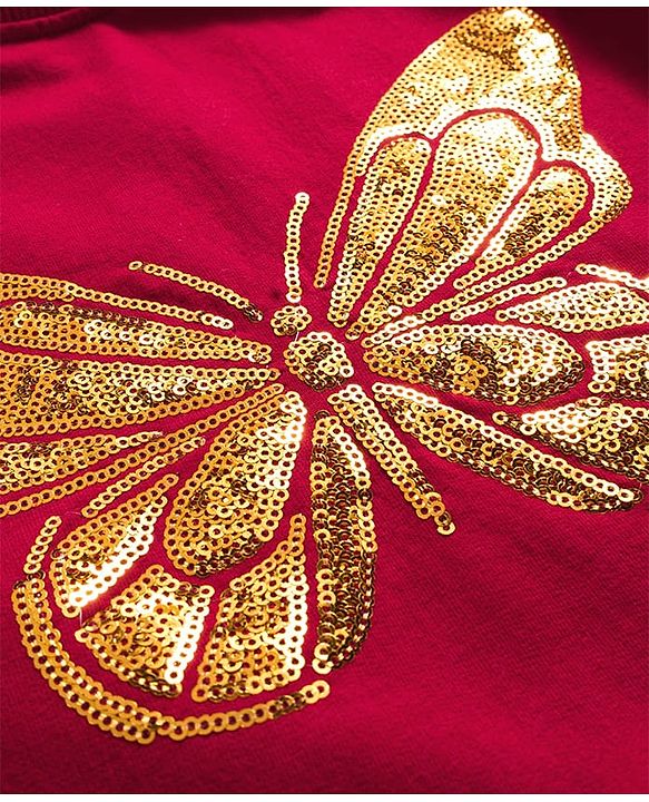 Pine Kids Cotton Knit Full Sleeves Sweatshirt with Sequin Detailing - Dark Red