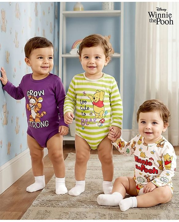 Babyhug Disney Single Jersey Knit Sleeveless Set of Vets with Winnie The Pooh Graphics Pack of 3 - Red Blue & Green main image 0