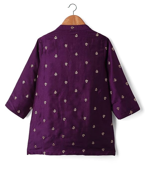 Babyhug Woven Full Sleeves Kurta & Dhoti Set with Floral Embroidery - Purple