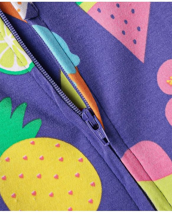 Babyhug Cotton Knit Full Sleeves Footed Sleep Suit with Tropical Theme Print - Purple