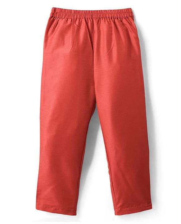 Babyhug Woven Full Sleeves Kurta Pyjama Set with  Embroidered Waistcoat - Red