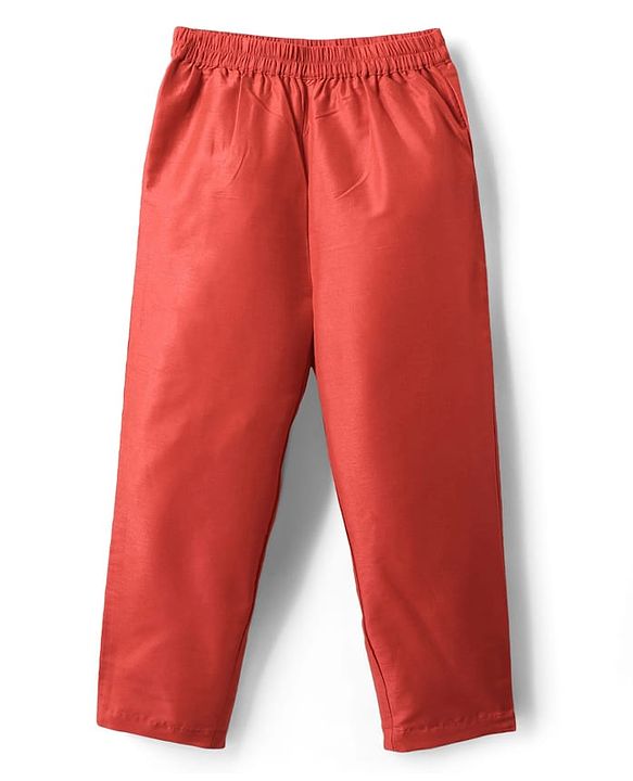 Babyhug Woven Full Sleeves Kurta Pyjama Set with  Embroidered Waistcoat - Red