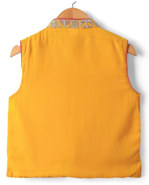 Babyhug Woven Full Sleeves Kurta Pyjama Set with  Embroidered Waistcoat - Red