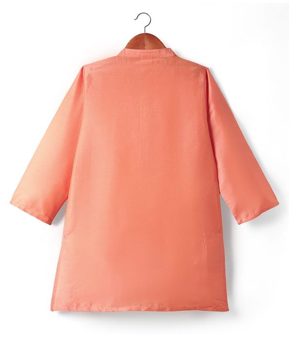 Babyhug Woven Full Sleeves Kurta Pyjama Set with Floral Embroidered Waistcoat - Peach