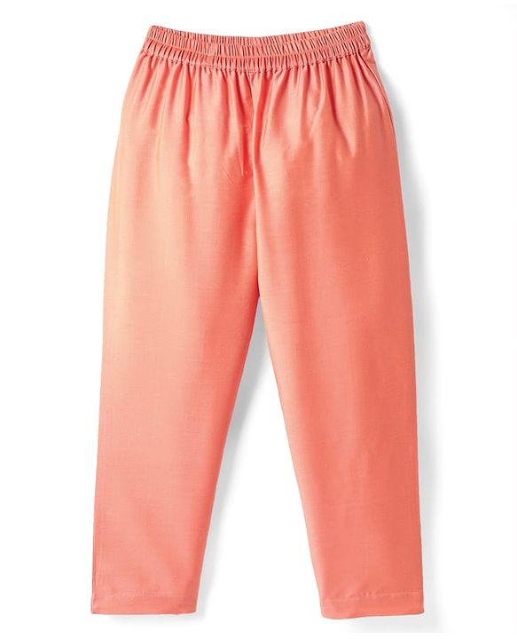 Babyhug Woven Full Sleeves Kurta Pyjama Set with Floral Embroidered Waistcoat - Peach