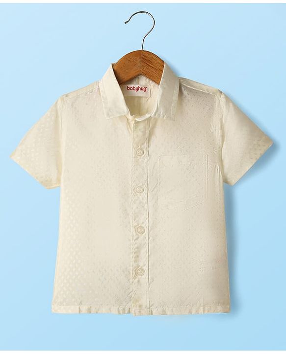 Babyhug Woven Half Sleeves Solid Shirt & Mundu Set - Offwhite