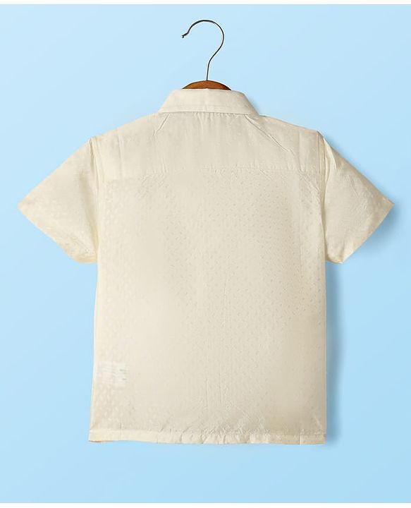 Babyhug Woven Half Sleeves Solid Shirt & Mundu Set - Offwhite