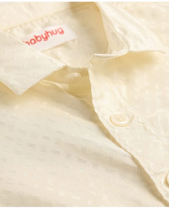 Babyhug Woven Half Sleeves Solid Shirt & Mundu Set - Offwhite