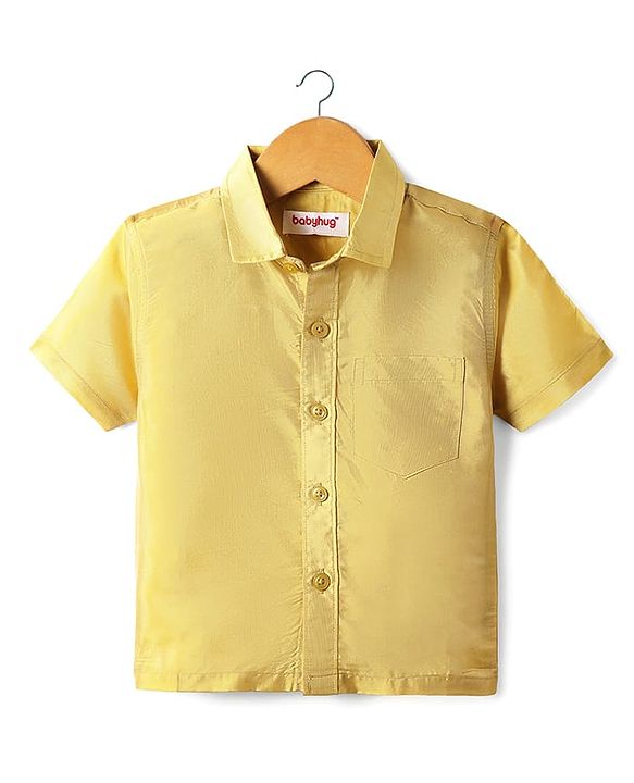 Babyhug Woven Half Sleeves Jacquard Shirt & Mundu Set - Golden