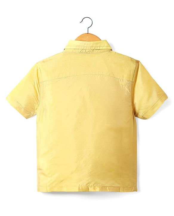 Babyhug Woven Half Sleeves Jacquard Shirt & Mundu Set - Golden