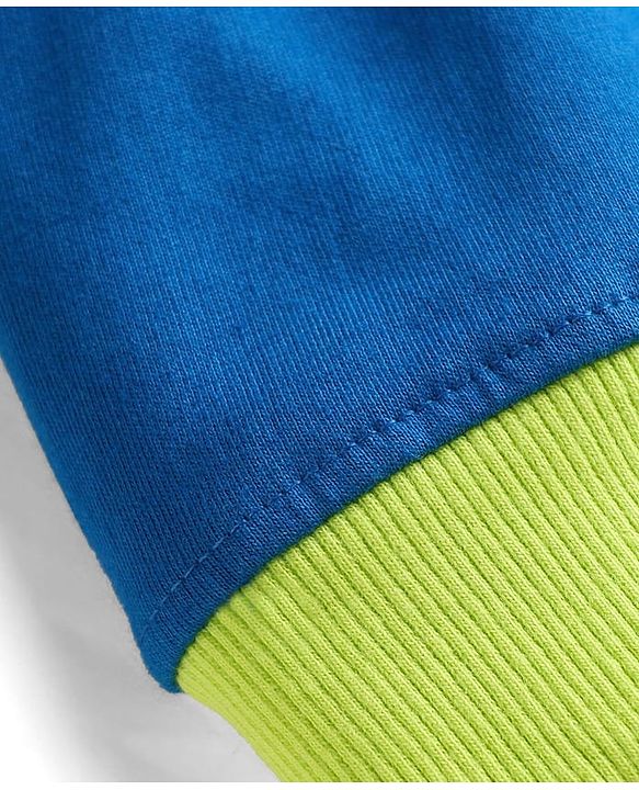 Pine Kids Cotton Knit Full Raglan Sleeves Hooded Sweatshirt With Cut & Sew Design - Blue