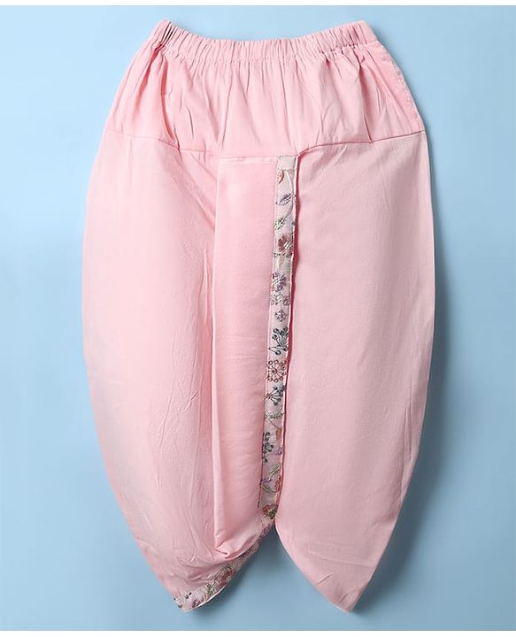 Babyhug Woven Full Sleeves Kurta Dhoti Set with Floral Embroidered Waistcoat - Pink