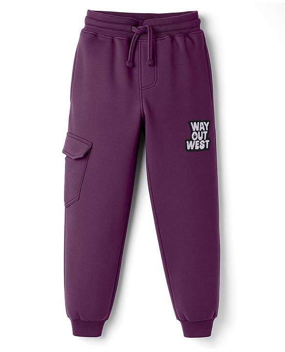 Pine Kids Knit Full Length Lounge Pant With Text Print - Plum