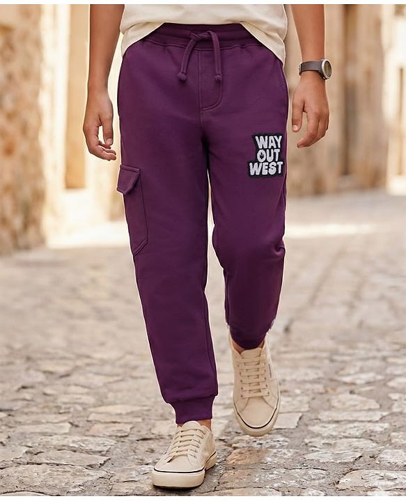 Pine Kids Knit Full Length Lounge Pant With Text Print - Plum