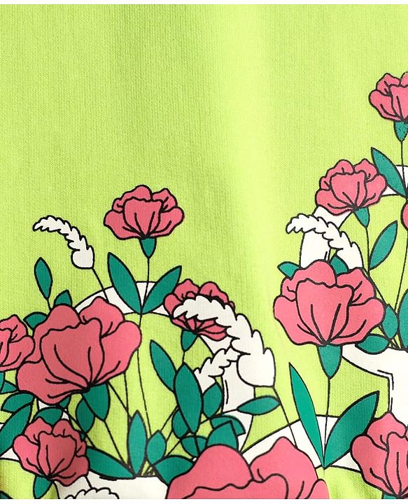 Pine Kids Cotton Knit Full Sleeves Sweatshirt With Floral Print - Limegreen