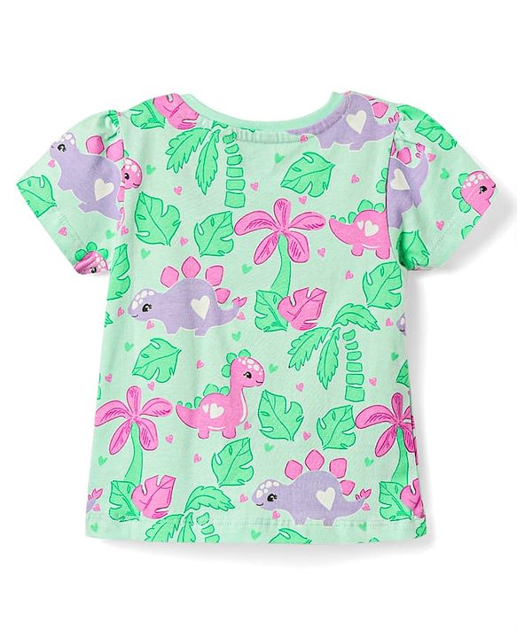 Babyhug Cotton Knit Half Sleeves Co-ords Capri Night Suit with Dino Print - Light Green