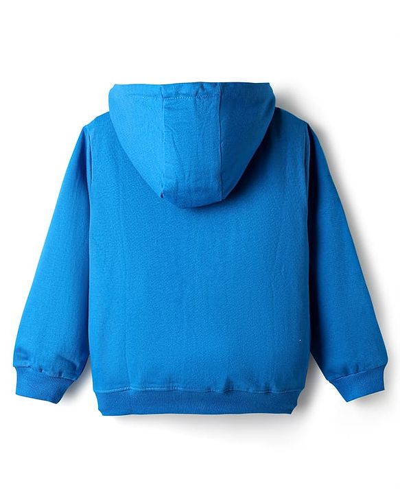 Pine Kids Cotton Knit Full Sleeves Hooded SweatJacket with Sequin Detailing - Blue