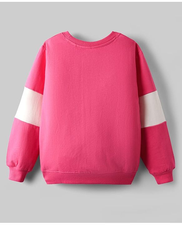 Pine Kids Cotton Knit Drop Shoulder Full Sleeves Sweatshirt With Text Print - Dark Pink