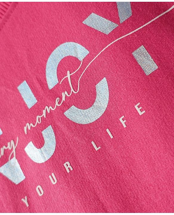Pine Kids Cotton Knit Drop Shoulder Full Sleeves Sweatshirt With Text Print - Dark Pink