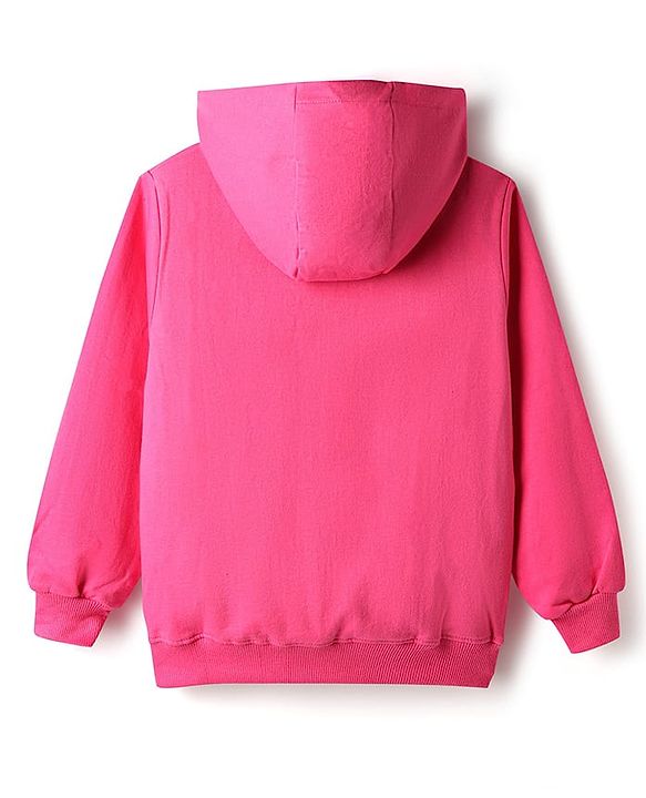 Pine Kids Cotton Knit Full Sleeves Hooded Sweatshirt with Sequin Heart Design & Kangaroo Pocket - Dark Pink