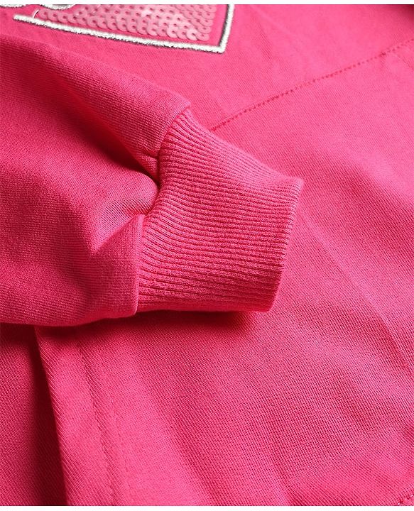 Pine Kids Cotton Knit Full Sleeves Hooded Sweatshirt with Sequin Heart Design & Kangaroo Pocket - Dark Pink