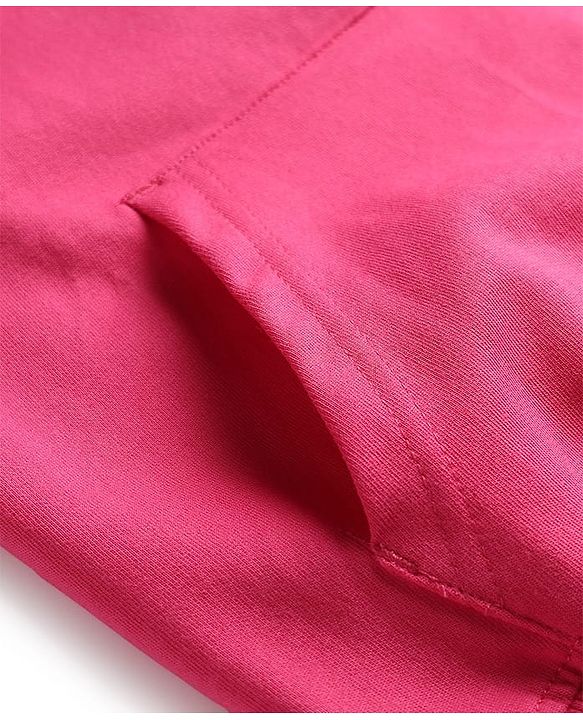 Pine Kids Cotton Knit Full Sleeves Hooded Sweatshirt with Sequin Heart Design & Kangaroo Pocket - Dark Pink