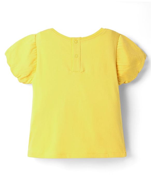 Babyhug  Single Jersey Knit Half Sleeves Top and Skirt Set with Sequin Floral Embroidery - Yellow & Navy Blue