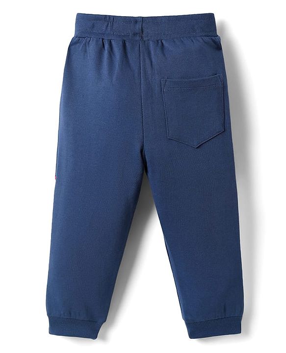 Babyhug Cotton Terry Knit Full Length Lounge Pants with League 10 Print - Navy Blue