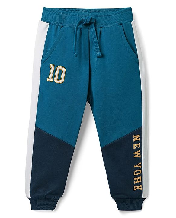 Babyhug Cotton Looper Full Length Lounge Pant With Dino Embroidery & Print - Navy Blue main image 1