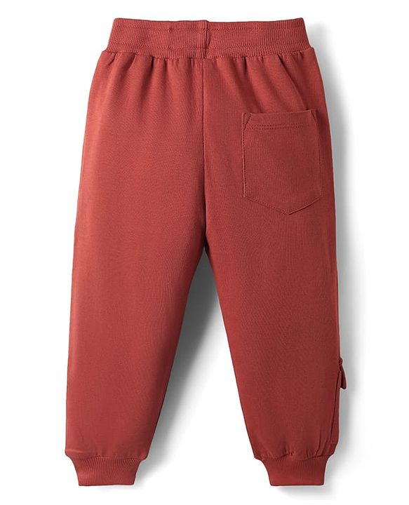 Babyhug Cotton Terry Knit Full Length Lounge Pants with Badge & NYC Print - Maroon