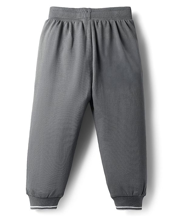 Babyhug Cotton Terry Knit Full Length Lounge Pant with Varsity Print - Grey