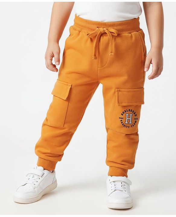 Babyhug Cotton Terry Full Length Lounge Pant With Text Print - Yellow