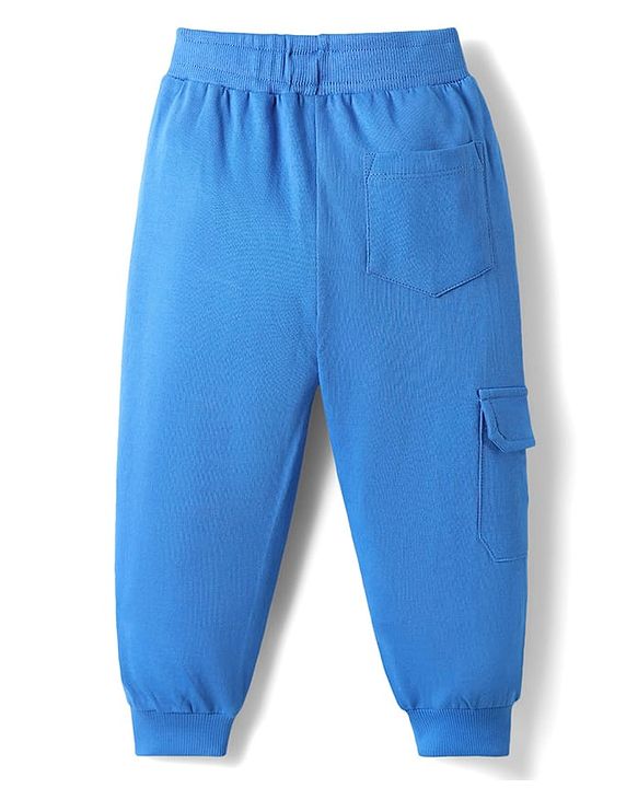 Babyhug Cotton Terry Knit Full Length Lounge Pants with Football Badge - Blue