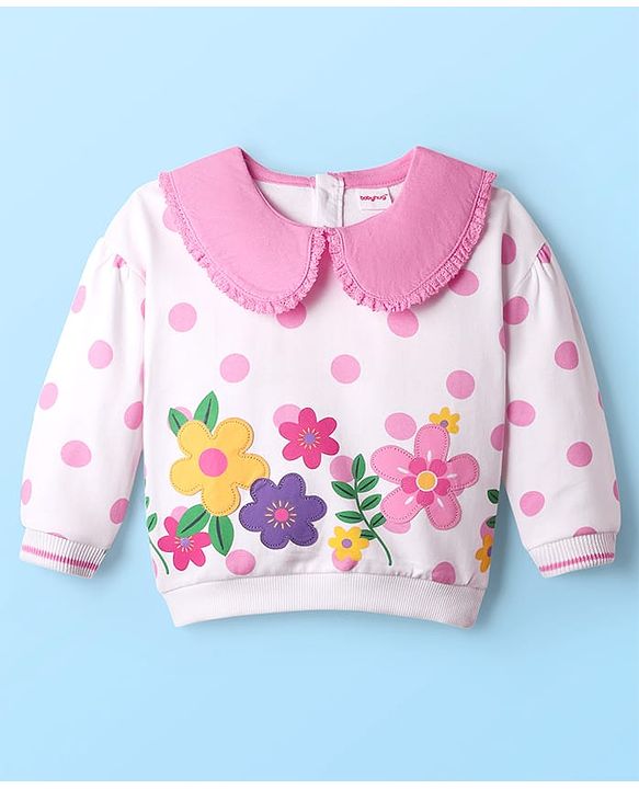 Babyhug Cotton Knit Full Sleeves Solid Peter Pan Collared Frock with Bloomer & Bunny Print - Yellow main image 1