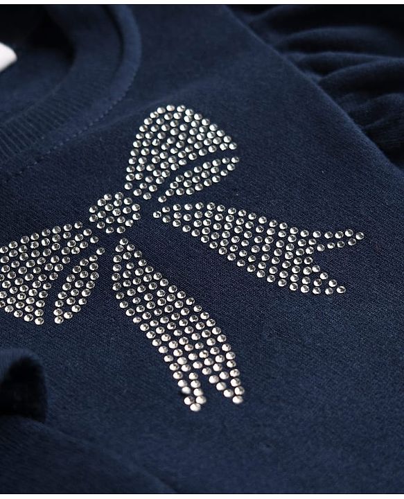 Babyhug 100% Cotton Full Sleeves Bow Embellished Sweatshirt With Frill Detailing - Navy Blue