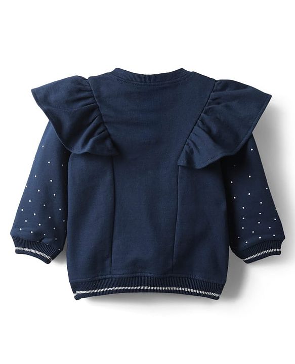 Babyhug 100% Cotton Full Sleeves Bow Embellished Sweatshirt With Frill Detailing - Navy Blue