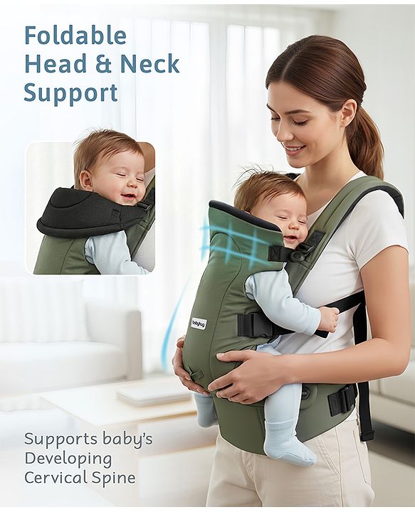 Babyhug CuddleNest 3 in 1 Ergonomic Baby Carrier - Green| Ideal for Carrying 3.6-15 kg Babies Age 5-36 mons| Paded Legopening| Optimal Weight Distribution| Adjustable Safety Buckle| Breathable Fabric