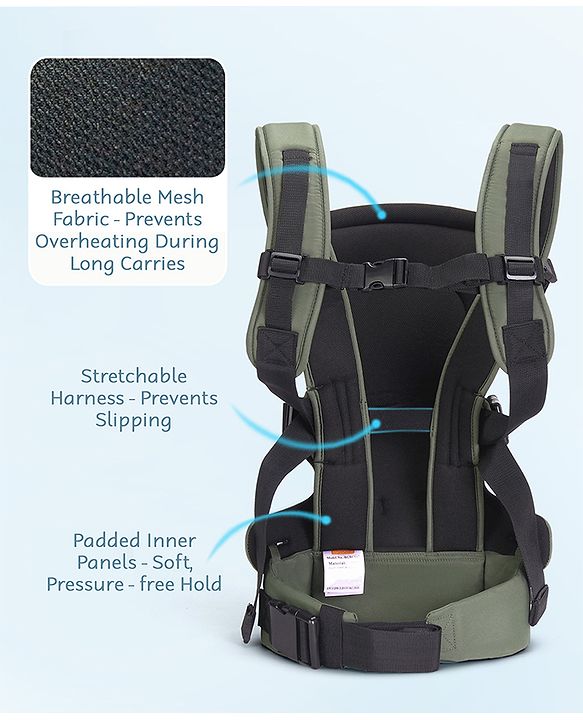 Babyhug CuddleNest 3 in 1 Ergonomic Baby Carrier - Green| Ideal for Carrying 3.6-15 kg Babies Age 5-36 mons| Paded Legopening| Optimal Weight Distribution| Adjustable Safety Buckle| Breathable Fabric
