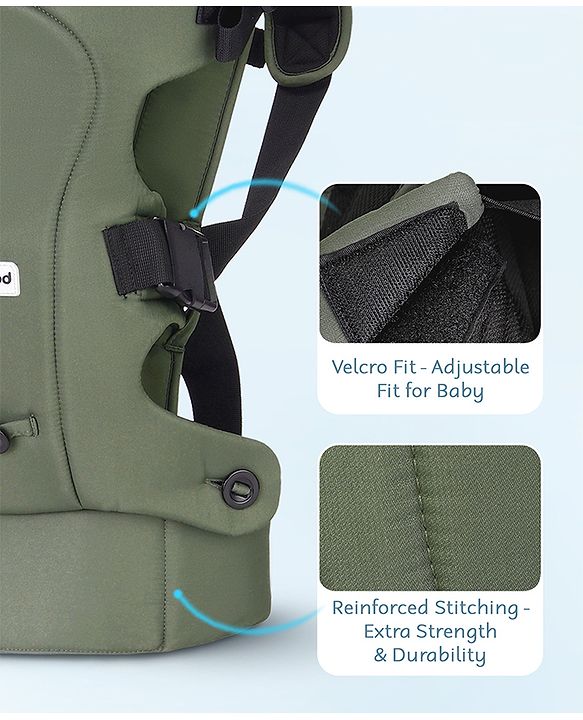 Babyhug CuddleNest 3 in 1 Ergonomic Baby Carrier - Green| Ideal for Carrying 3.6-15 kg Babies Age 5-36 mons| Paded Legopening| Optimal Weight Distribution| Adjustable Safety Buckle| Breathable Fabric