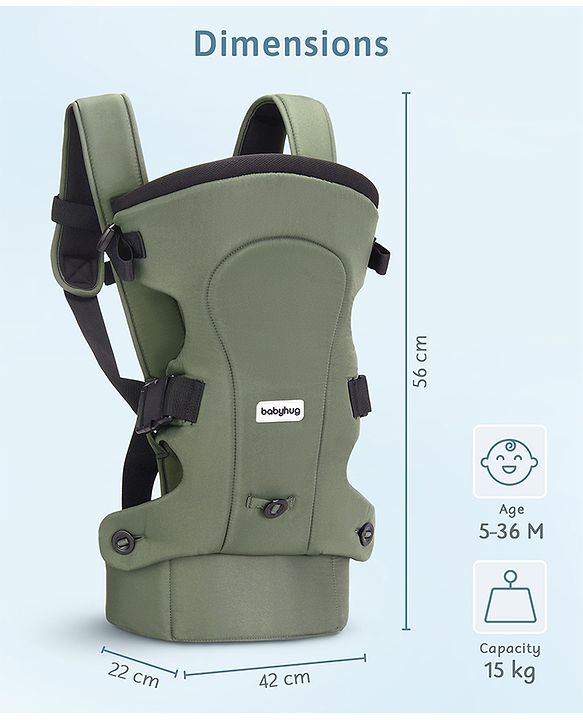 Babyhug CuddleNest 3 in 1 Ergonomic Baby Carrier - Green| Ideal for Carrying 3.6-15 kg Babies Age 5-36 mons| Paded Legopening| Optimal Weight Distribution| Adjustable Safety Buckle| Breathable Fabric
