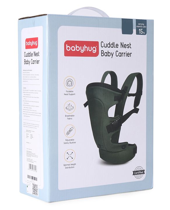 Babyhug CuddleNest 3 in 1 Ergonomic Baby Carrier - Green| Ideal for Carrying 3.6-15 kg Babies Age 5-36 mons| Paded Legopening| Optimal Weight Distribution| Adjustable Safety Buckle| Breathable Fabric