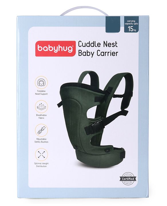 Babyhug CuddleNest 3 in 1 Ergonomic Baby Carrier - Green| Ideal for Carrying 3.6-15 kg Babies Age 5-36 mons| Paded Legopening| Optimal Weight Distribution| Adjustable Safety Buckle| Breathable Fabric