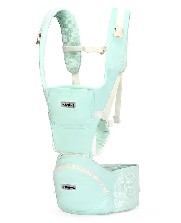 Babyhug Snuggle Bloom 8 in 1 Baby Carrier with Hip Seat - Sea Green| Ideal for Carrying 3.6-15 kg Babies Aged 5-36 months| Optimal Weight Distribution| Adjustable Safety Buckle| Breathable Fabric