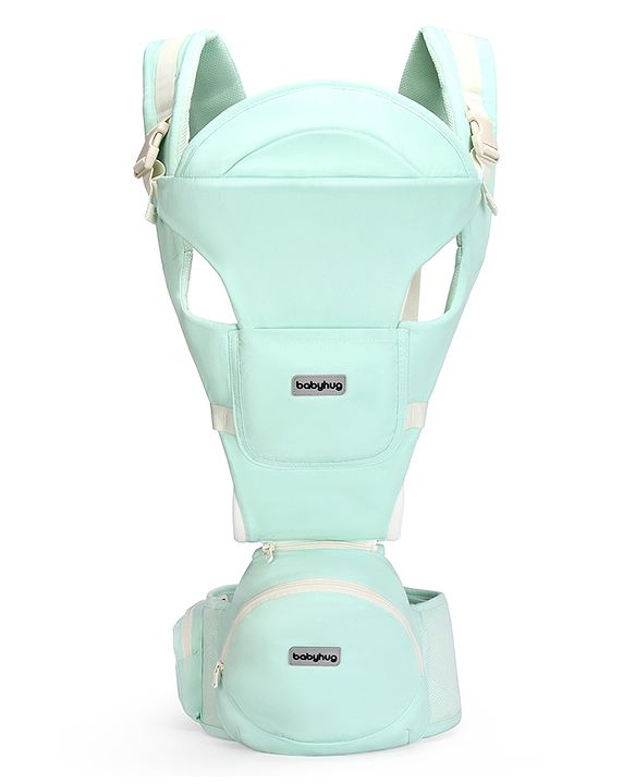 Babyhug Snuggle Bloom 8 in 1 Baby Carrier with Hip Seat - Sea Green| Ideal for Carrying 3.6-15 kg Babies Aged 5-36 months| Optimal Weight Distribution| Adjustable Safety Buckle| Breathable Fabric