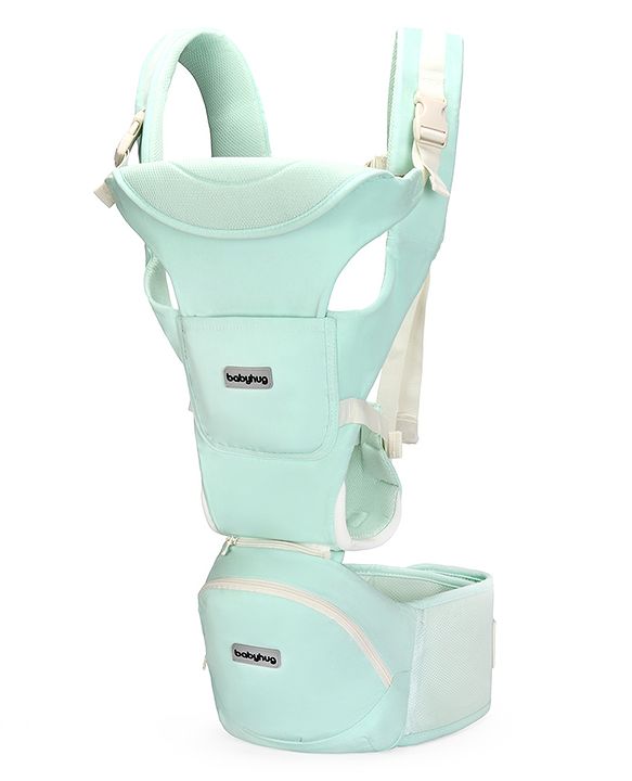 Babyhug Snuggle Bloom 8 in 1 Baby Carrier with Hip Seat - Sea Green| Ideal for Carrying 3.6-15 kg Babies Aged 5-36 months| Optimal Weight Distribution| Adjustable Safety Buckle| Breathable Fabric