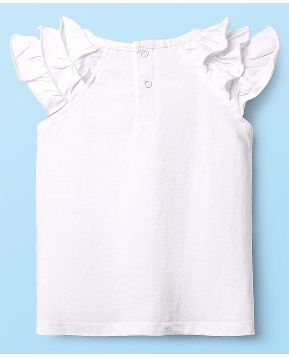 Babyhug 100% Cotton Knit Frill Sleeves T-Shirt with Fruits Print - White