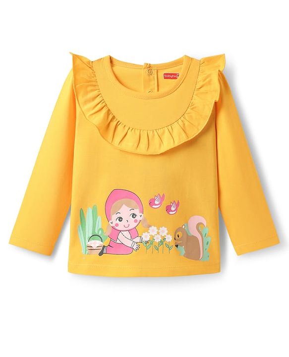 Babyhug 100% Cotton Knit Full Sleeves T-Shirt with Animal & Bird Print - Yellow