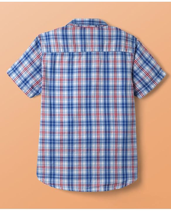 Pine Kids Cotton Woven Half Sleeves Checks Shirt With Printed T-Shirt - Blue & White