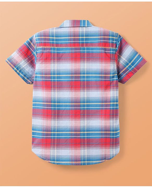 Pine Kids Cotton Woven Half Sleeves Checks Shirt With T-Shirt - Multicolour